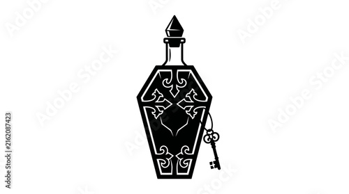 Принти на полотні Gothic coffin potion bottle vector, spooky halloween magic elixir flask with vin