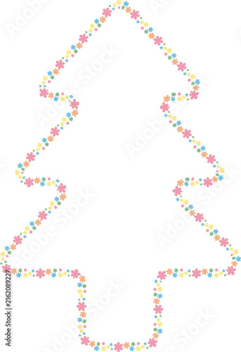 Pastel colorful daisy flower blooming frame bordered decoration pine tree shape