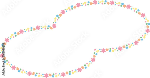 Pink, yellow, green and blue pattern blooming daisy flower frame bordered decoration oval shape