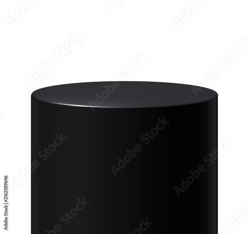 Premium black cylinder podium display stand for product mockup showcase pedestal isolated png background