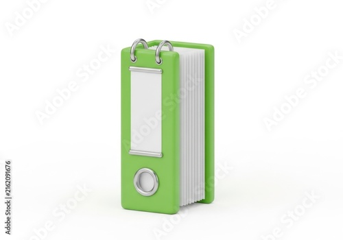 Green ring binder folder for document organization isolated on white