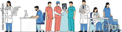 Healthcare Team Illustration with Doctors, Nurses and Medical Staff in Hospital, Professional Medical Workers Collection
