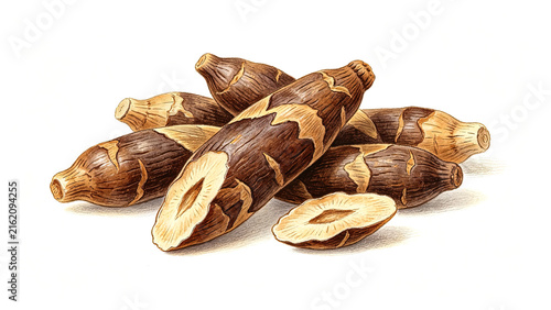 Bamboo shoots hand drawn watercolor illustration isolated on white background