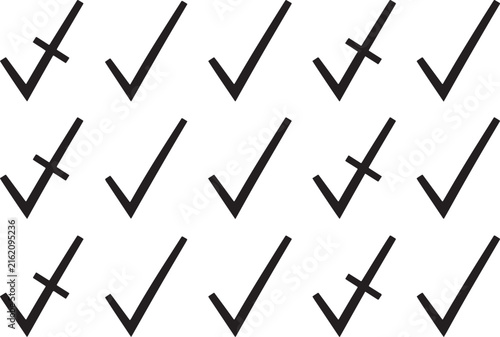 Check mark icons set with tick and cross symbols on transparent background for correct wrong choice.