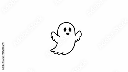 Cute Animated Ghost Floating Line Art Icon