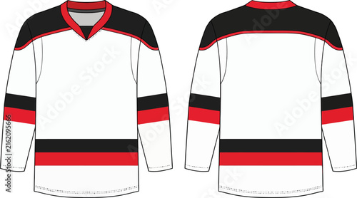 Cuadro en lienzo Technical hockey jersey template with black and red stripes for professional spo