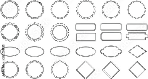 Vintage Frame and Label Outline Icon Set with Decorative Shapes, Badges and Borders, Minimal Line Vector Collection for Packaging, Branding and Design Templates