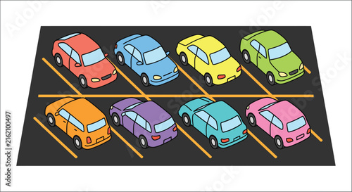 Obraz na plátne Colorful automobiles are parked in designated spaces a vector illustration with
