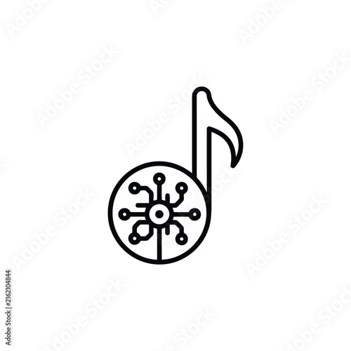 Music note symbol with circuit board design icon
