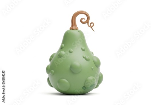 Bumpy green pear shaped gourd with curly stem
