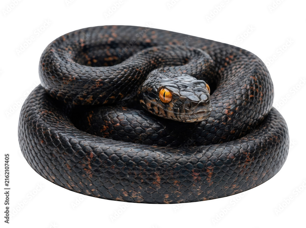Obraz premium Black snake with orange spots coiled up 