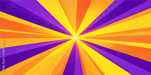Fotografie Yellow orange and purple abstract radial burst background with dynamic rays crea