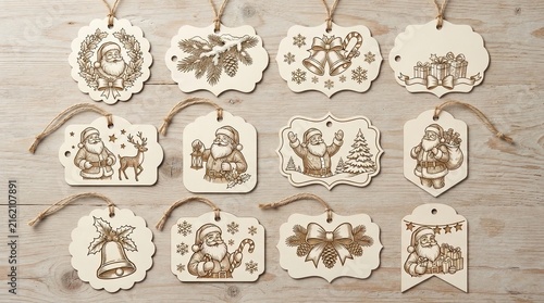 Set of decorative christmas gift tags with cute santa claus illustrations