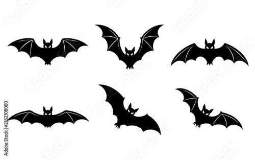 Black Bat Silhouettes Set for Halloween and Spooky Design