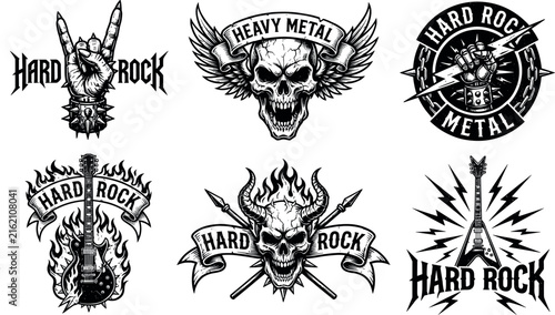 Photography Heavy metal and hard rock music emblem collection featuring skulls winged symbol