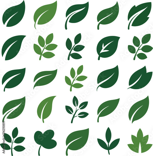 Set of green leaf icons vector