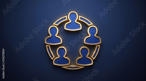 Circle of Connection: Five stylized human figures form a golden ring on a deep blue background, symbolizing unity, community, and shared purpose. This graphic represents connection and belonging.