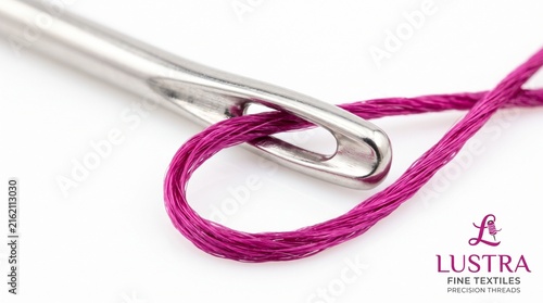 Canvastavla Sewing needle logo close up of pink thread through a needle eye