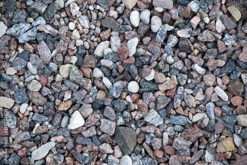 Natural Granite Gravel Texture With Diverse Multicolored Stones and Crushed Mineral Rock Surface