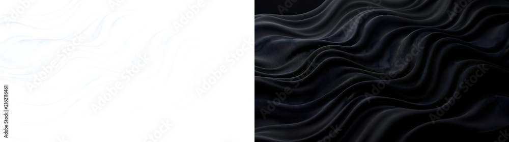 Fototapeta premium Dark fabric ripple texture flowing in smooth silky waves for elegant luxury design in PNG, Transparent and Black Background Versions