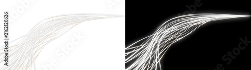 White light fiber curve lines flowing in a bundle on a black background for technology design in PNG, Transparent and Black Background Versions