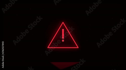 Red glowing digital warning icon scanning on black background