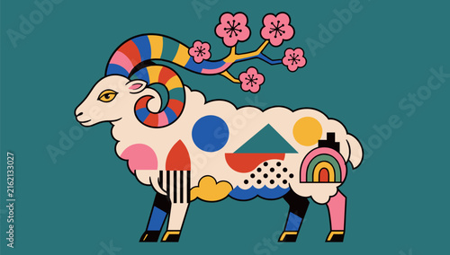 Abstract Geometric Sheep Illustration