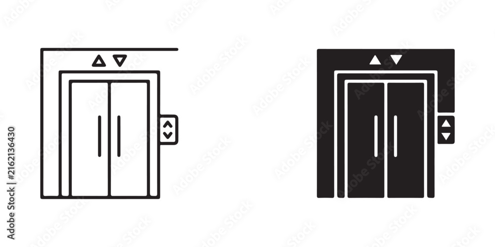 Obraz premium Elevator Door Icons Showing Open and Closed Positions with Direction Arrows for User Interface Design