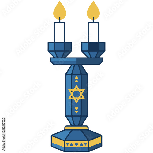 Bild auf Leinwand Jewish candlestick menorah with burning candles and star of david symbol vector