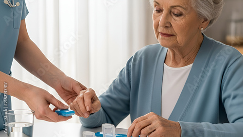 Nurse assisting elderly patient with health care