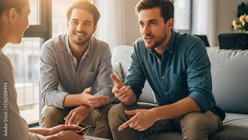 Young men discussing plans with a professional