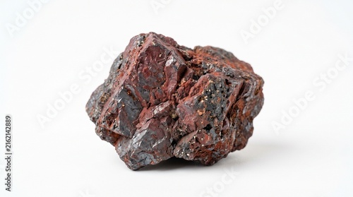 A realistic collection of iron ore materials featuring hematite, magnetite, banded iron formation, oxidized ore, crushed fragments, iron ore concentrate, and pellets. Isolated on a clean white backgro