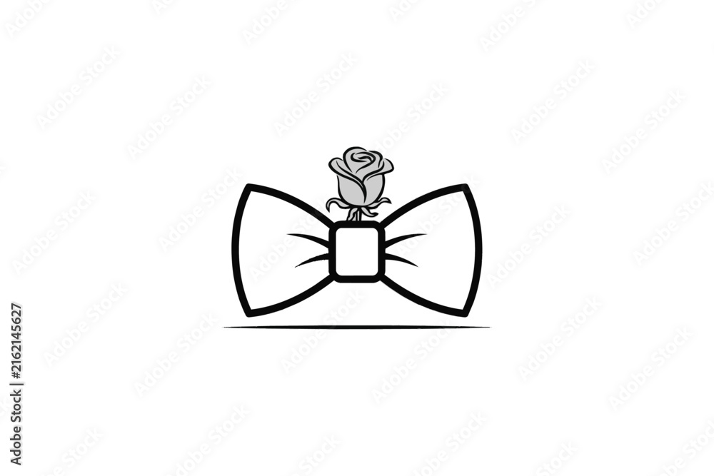 Fototapeta premium Elegant Bow Tie with Rose Flower Logo Design Vector Vector Concept (Gentleman & Formal Wear Emblem)