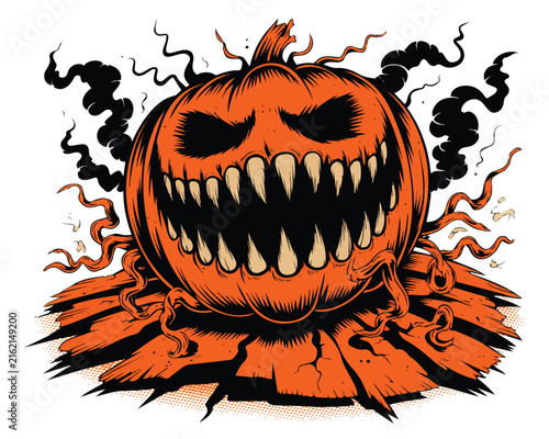 Принти на полотні Pumpkin Monster vector illustration isolated on white background