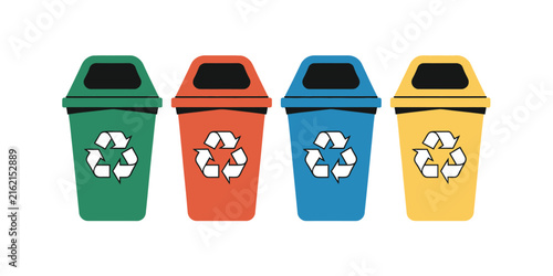 Fotografie Colored Recycling Bins, Waste Sorting Containers for Garbage Segregation, Recycl