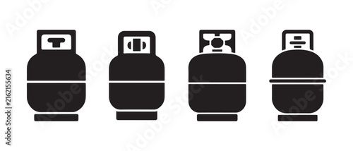 Gas Cylinder Icon Set, Propane Tank, LPG Container, Compressed Gas and Fuel Storage Vector Symbols.