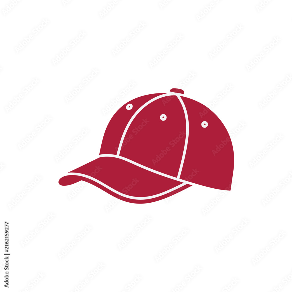 Fototapeta premium Baseball Cap icon, red sports headwear silhouette for casual fashion and athletic themes, clean vector illustration