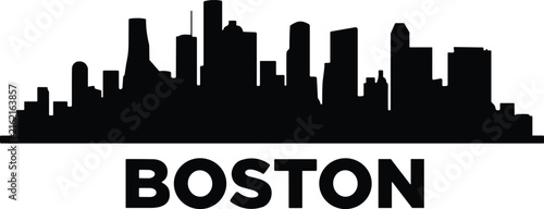 Boston City Skyline Silhouette with Modern Architecture and Bold Urban Typography Design
