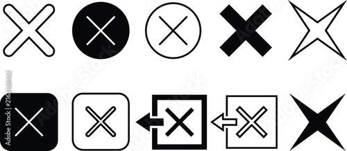 Konstfotografi Close delete and cancel cross icons set with checkmark alternatives multiplier s