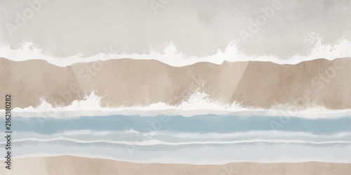 Torn Blue Paper Background with Ocean Beach Landscape, Waves, Clouds and Open Sky in a Dramatic Seascape Composition