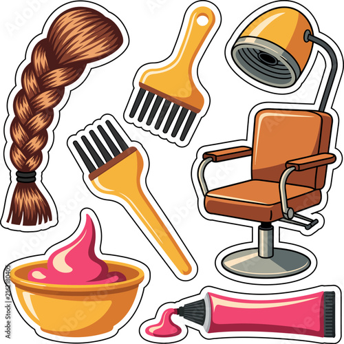 National Hair Day Beauty Sticker Collection Featuring Stylish Hairstyles, Hair Care Products And Salon Fashion Elements