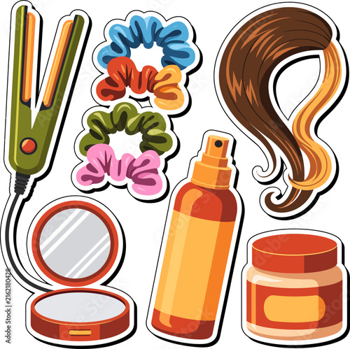 National Hair Day Fashion Beauty Sticker Collection Featuring Trendy Hairstyles And Modern Hair Styling Illustrations
