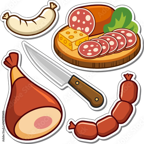 Oktoberfest Traditional Meat Food Sticker Collection Featuring German Cuisine, Festival Meals And Bavarian Culinary Elements