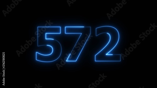 Abstract beautiful blue color neon 572 number icon illustration. Glowing neon countdown number sign background.