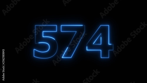 Abstract beautiful blue color neon 574 number icon illustration. Glowing neon countdown number sign background.