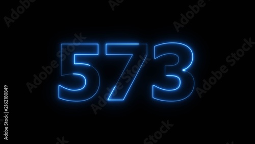 Abstract beautiful blue color neon 573 number icon illustration. Glowing neon countdown number sign background.