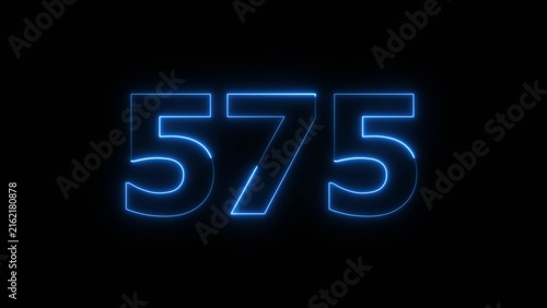 Abstract beautiful blue color neon 575 number icon illustration. Glowing neon countdown number sign background.