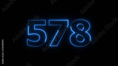 Abstract beautiful blue color neon 578 number icon illustration. Glowing neon countdown number sign background.
