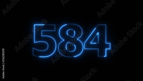 Abstract beautiful blue color neon 584 number icon illustration. Glowing neon countdown number sign background.