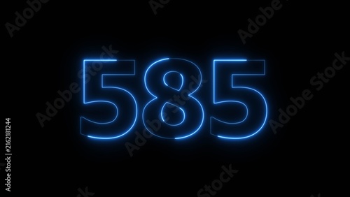 Abstract beautiful blue color neon 585 number icon illustration. Glowing neon countdown number sign background.